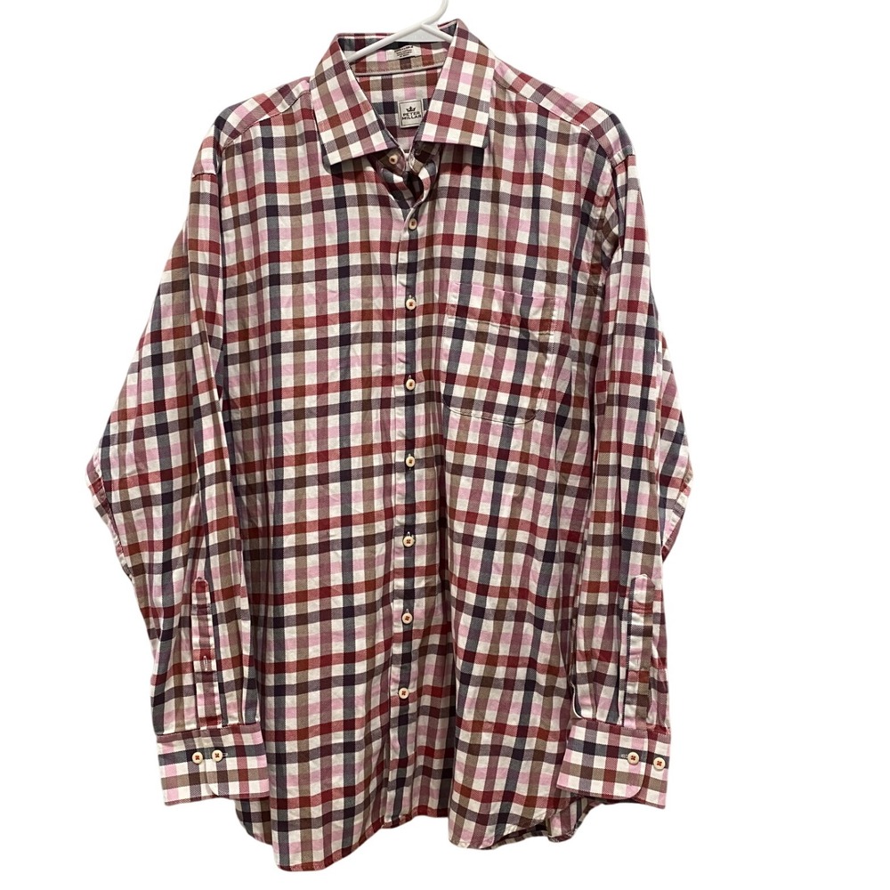 Peter Millar Mens Extra Large Plaid Button Down Shirt 100%‎ Cotton Long Sleeve